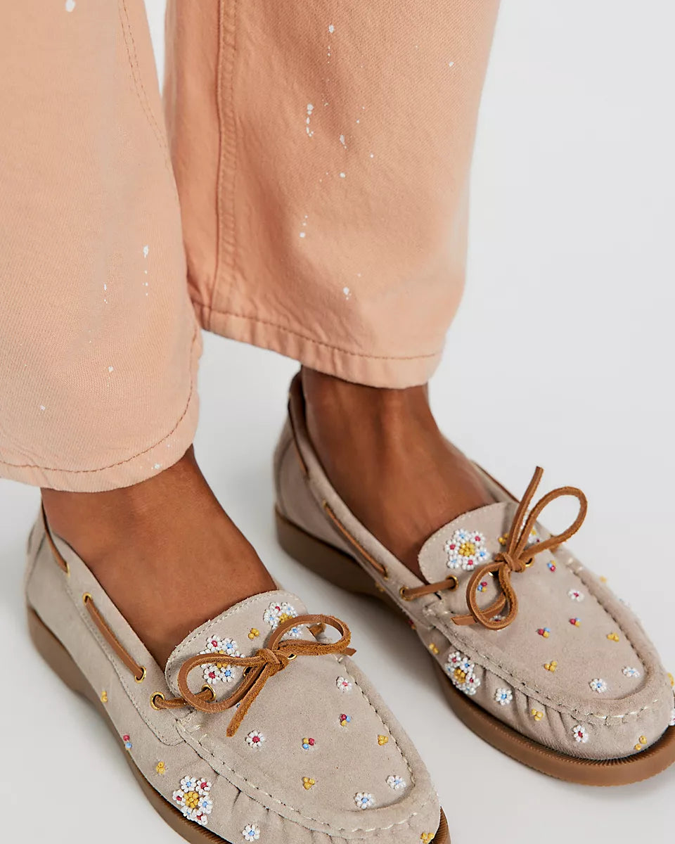 FREE PEOPLE SANDY SEED BEAD BOAT SHOES - OYSTER COVE SUEDE