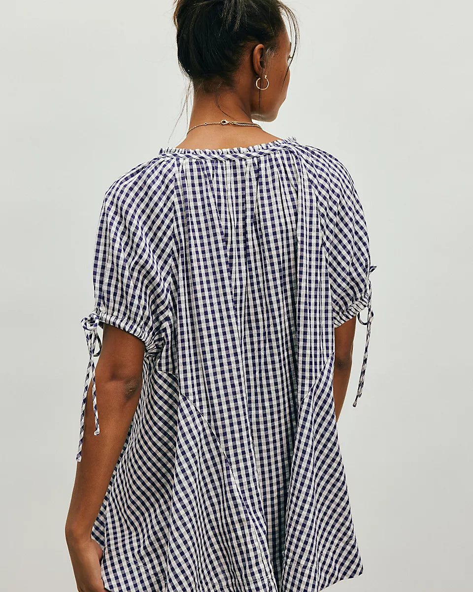 FREE PEOPLE FARLEY GINGHAM TUNIC - NAVY COMBO