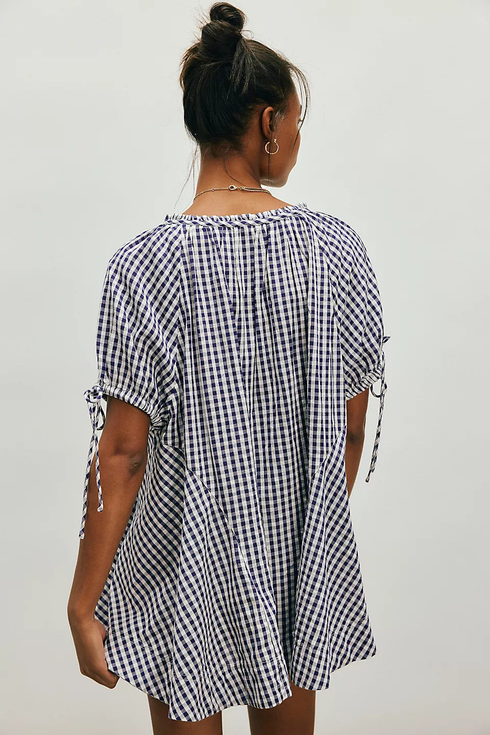 FREE PEOPLE FARLEY GINGHAM TUNIC - NAVY COMBO