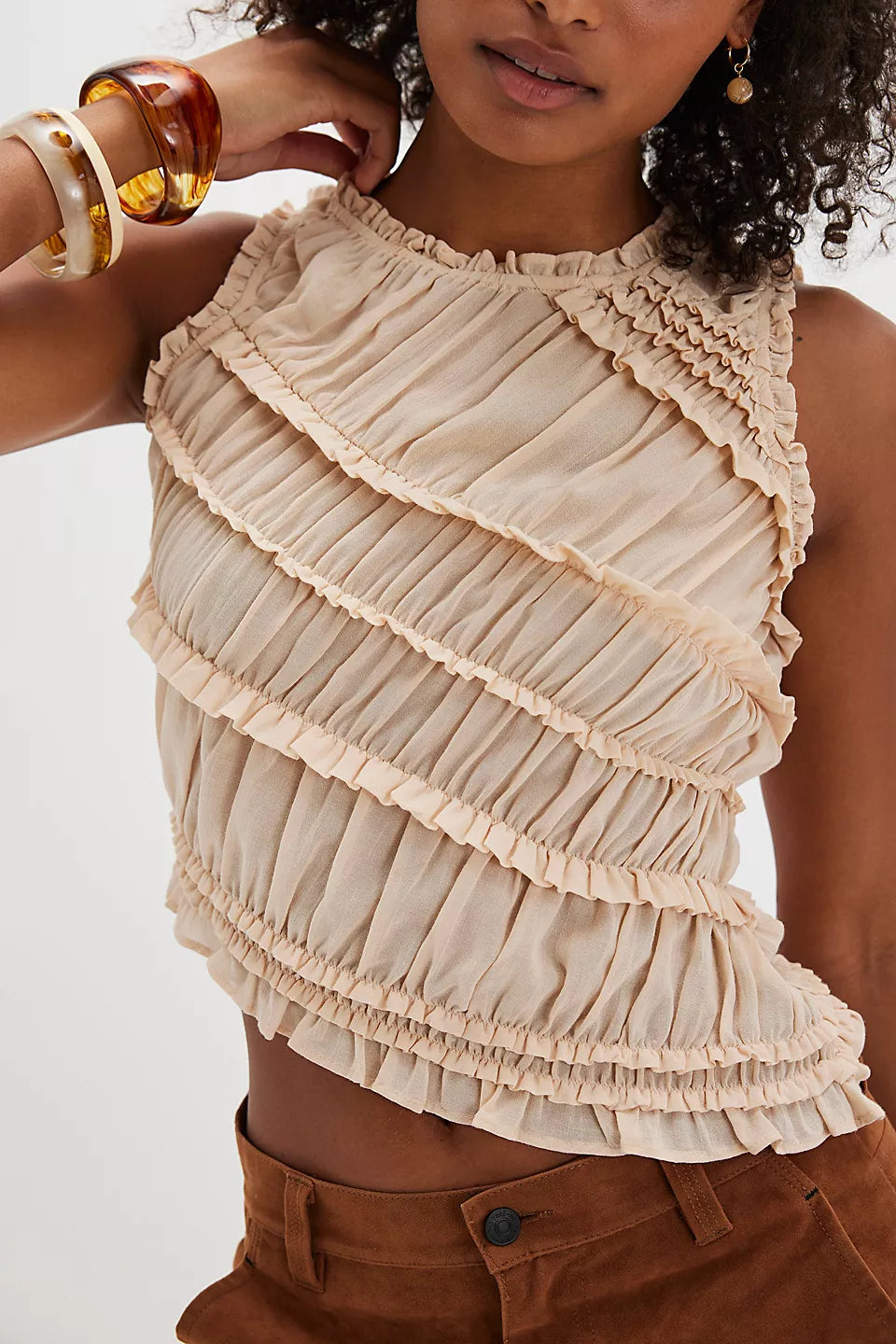 FREE PEOPLE SANDS SMOCKED TOP - PINK SAND