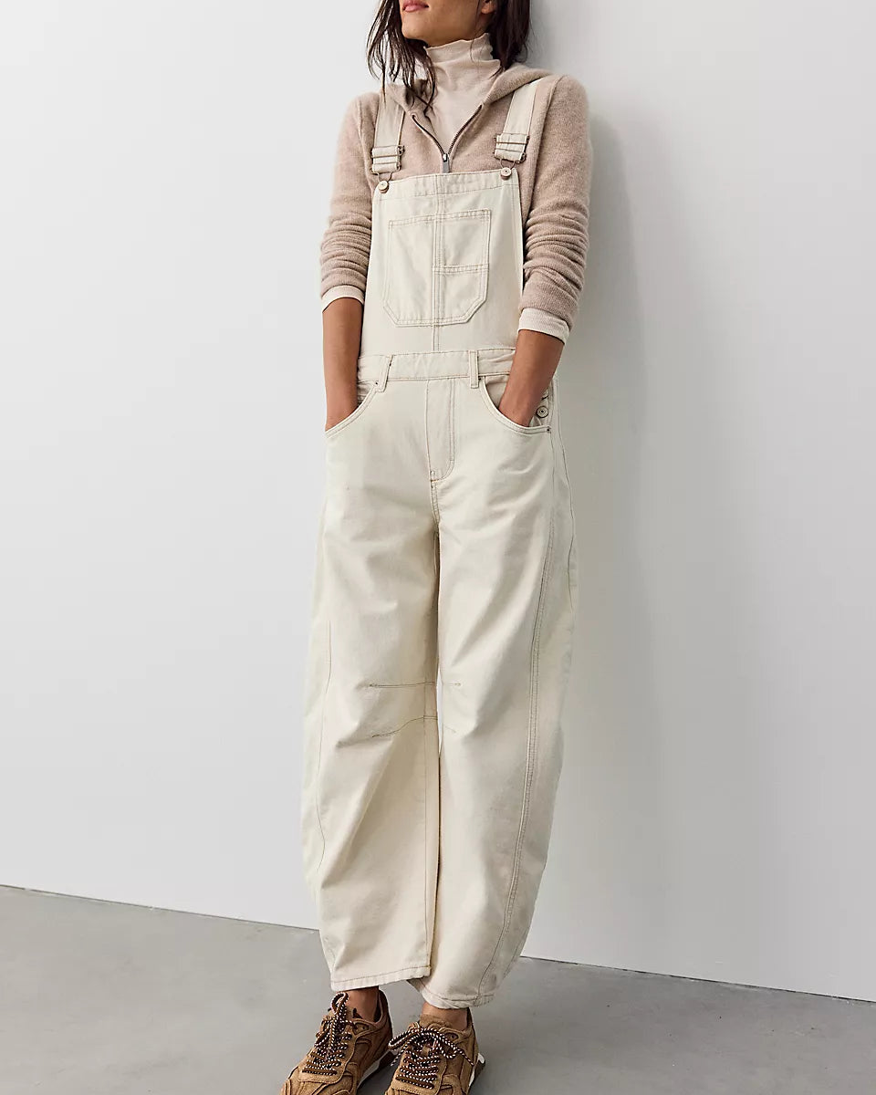 FREE PEOPLE GOOD LUCK OVERALLS - MILK