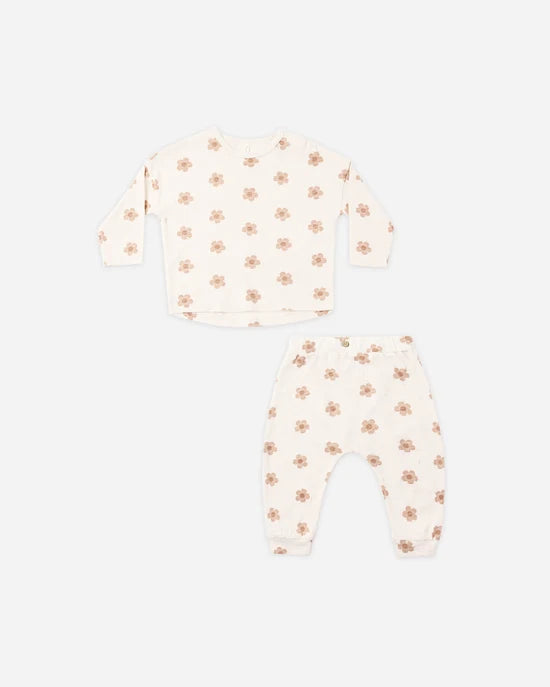 RYLEE + CRU LONG SLEEVE TEE + PANT SET - PINK DAISIES