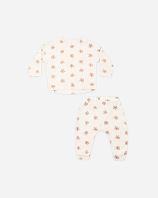 RYLEE + CRU LONG SLEEVE TEE + PANT SET - PINK DAISIES