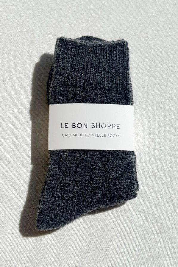 LE BON SHOPPE CASHMERE POINTELLE SOCKS - CHARCOAL