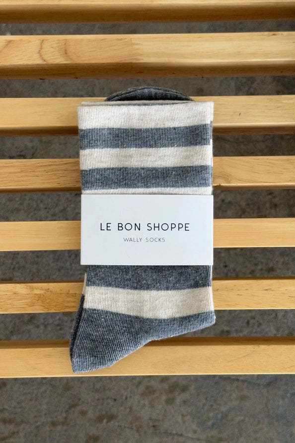 LE BON SHOPPE WALLY SOCKS - WIDE GREY STRIPE