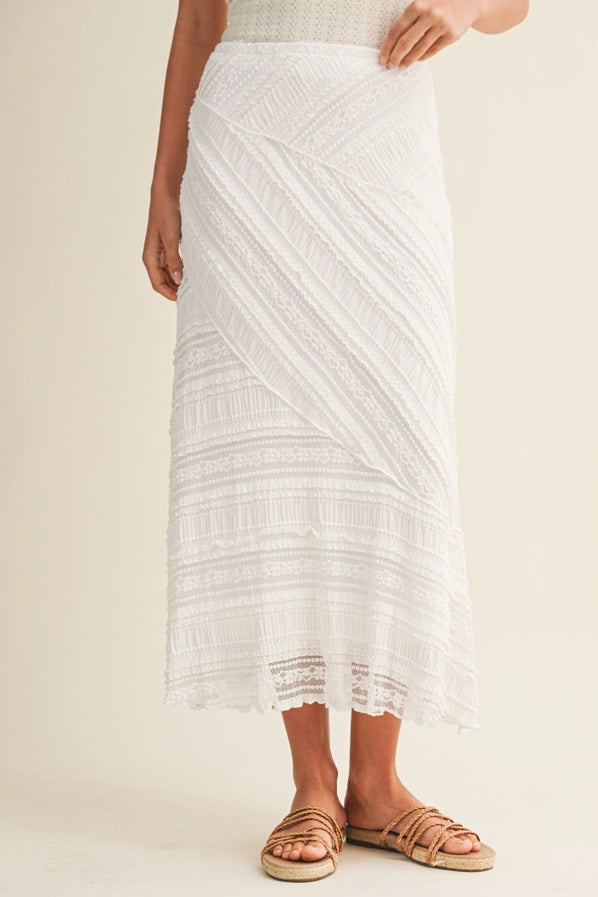 AMALFI TEXTURED DIAGONAL LACE MIDI SKIRT - OFF WHITE