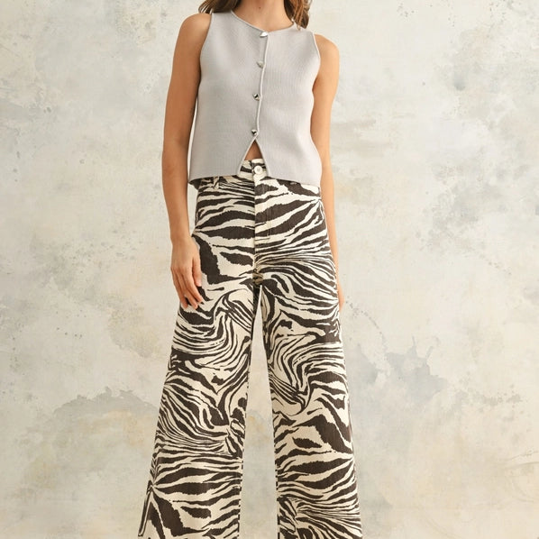 OLIVER ZEBRA PRINT PANTS - DARK BROWN