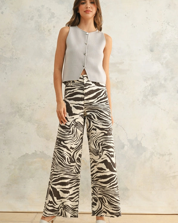 OLIVER ZEBRA PRINT PANTS - DARK BROWN