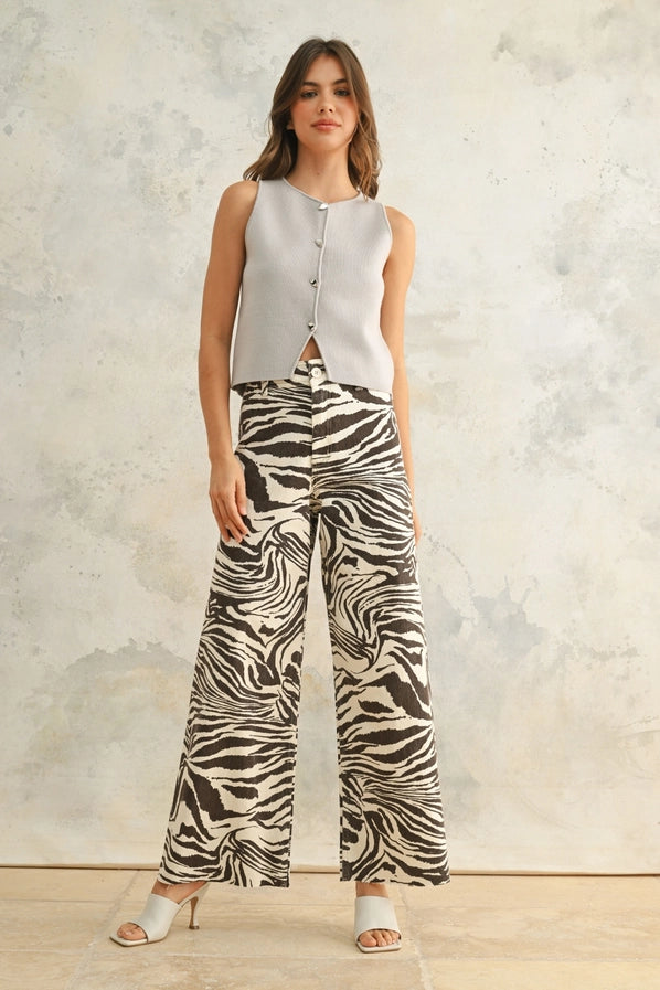 OLIVER ZEBRA PRINT PANTS - DARK BROWN