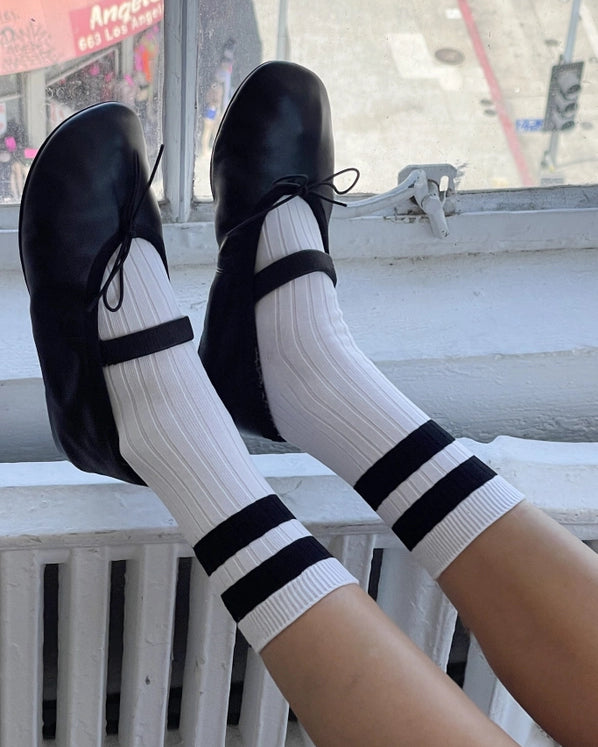 LE BON SHOPPE HER SOCKS VARSITY - WHITE BLACK
