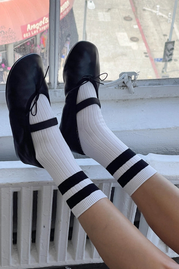 LE BON SHOPPE HER SOCKS VARSITY - WHITE BLACK
