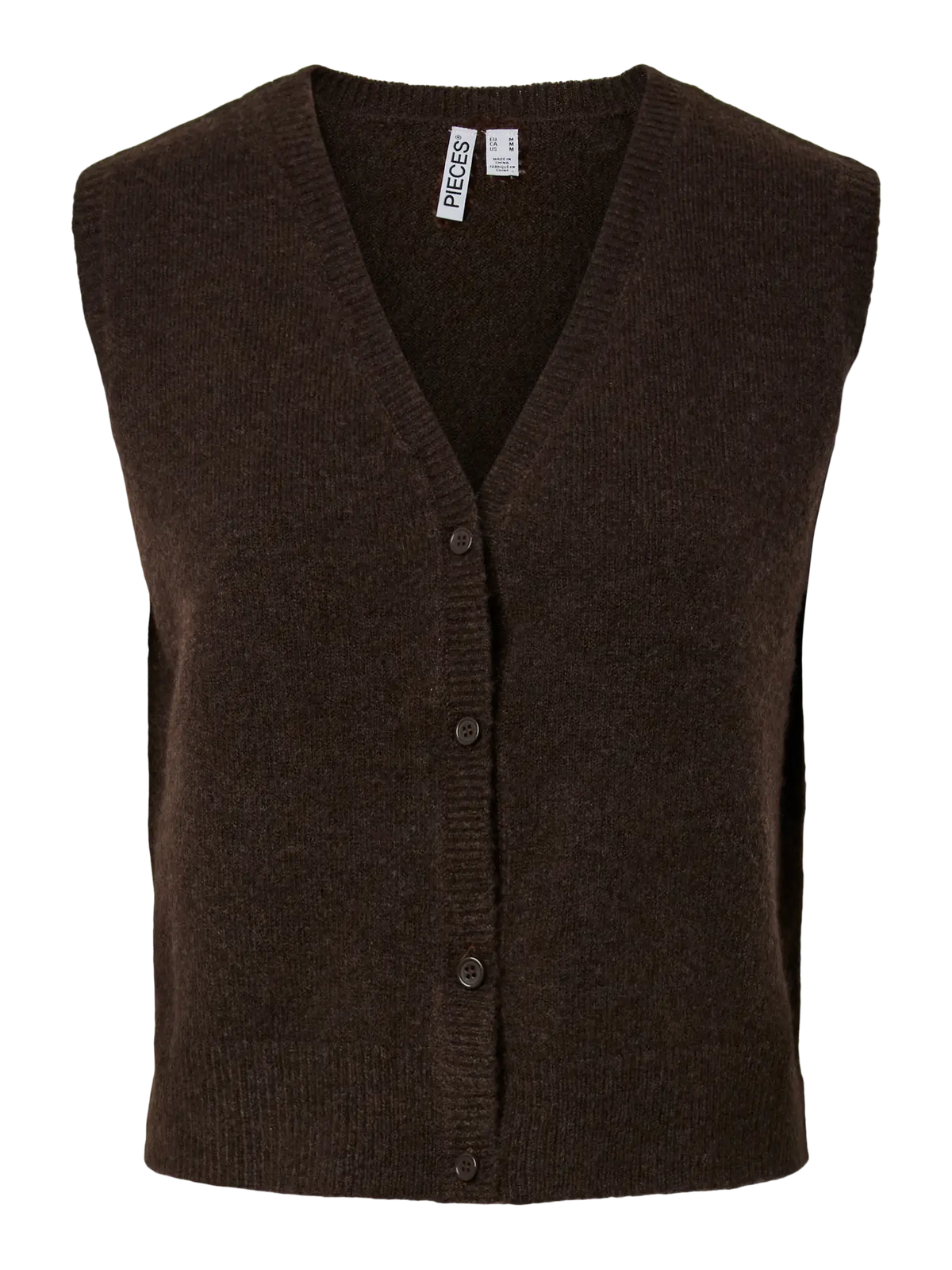 PIECES SALLY V NECK VEST - HOT FUDGE
