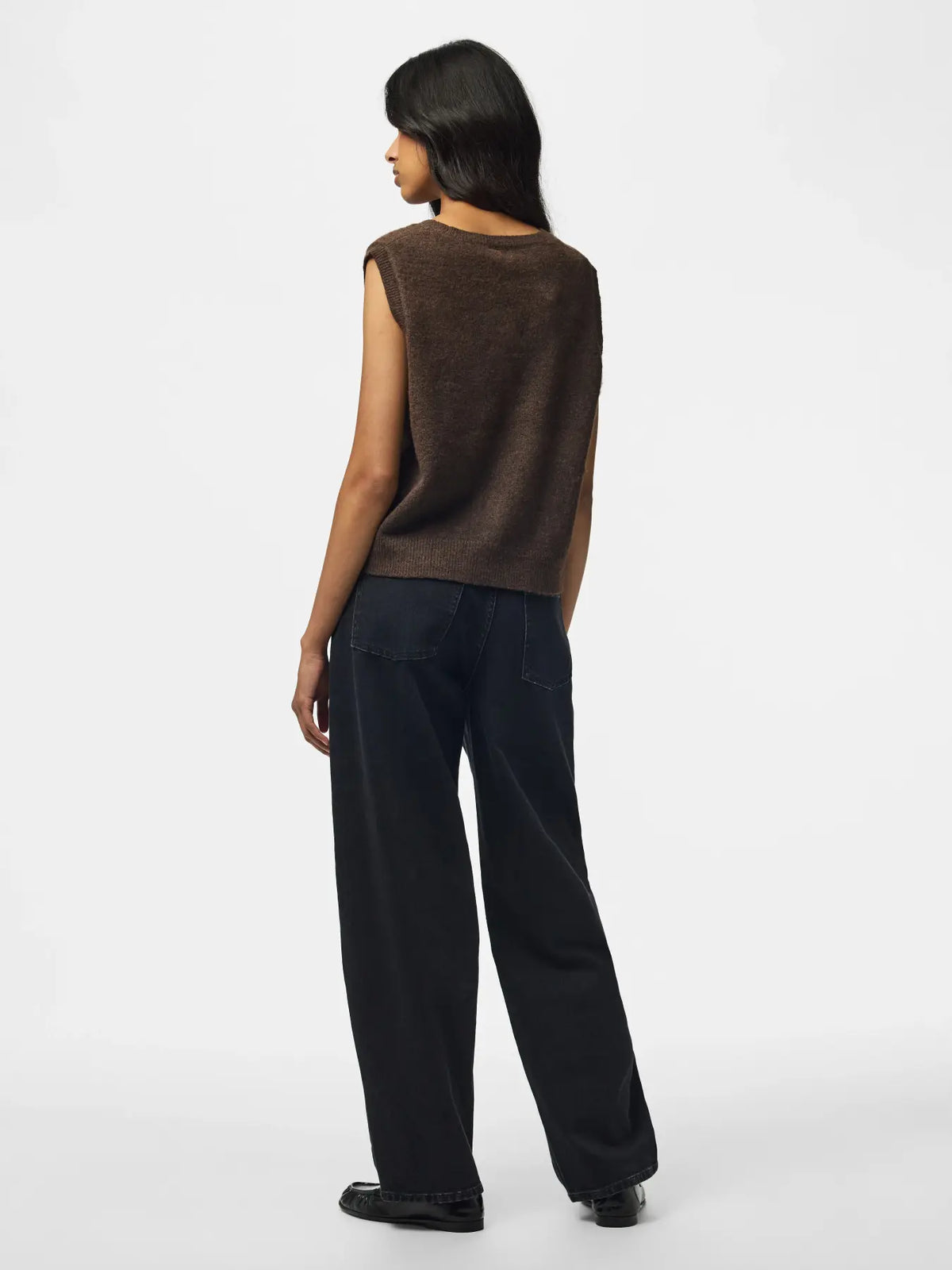 PIECES SALLY V NECK VEST - HOT FUDGE