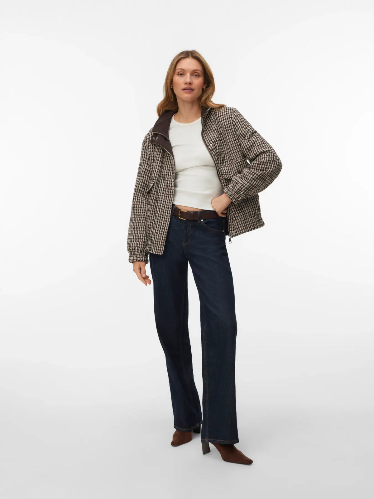 VM CHERYL SHORT CHECK JACKET - CHOCOLATE TORTE