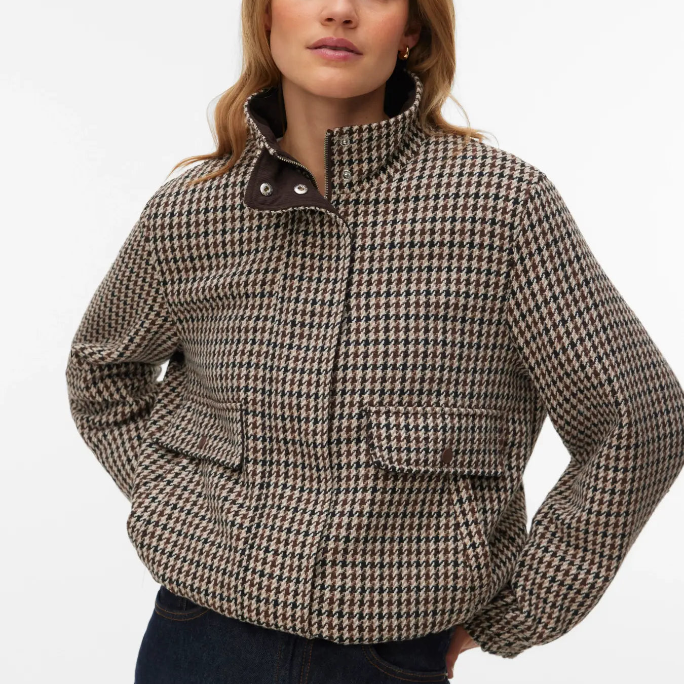 VM CHERYL SHORT CHECK JACKET - CHOCOLATE TORTE