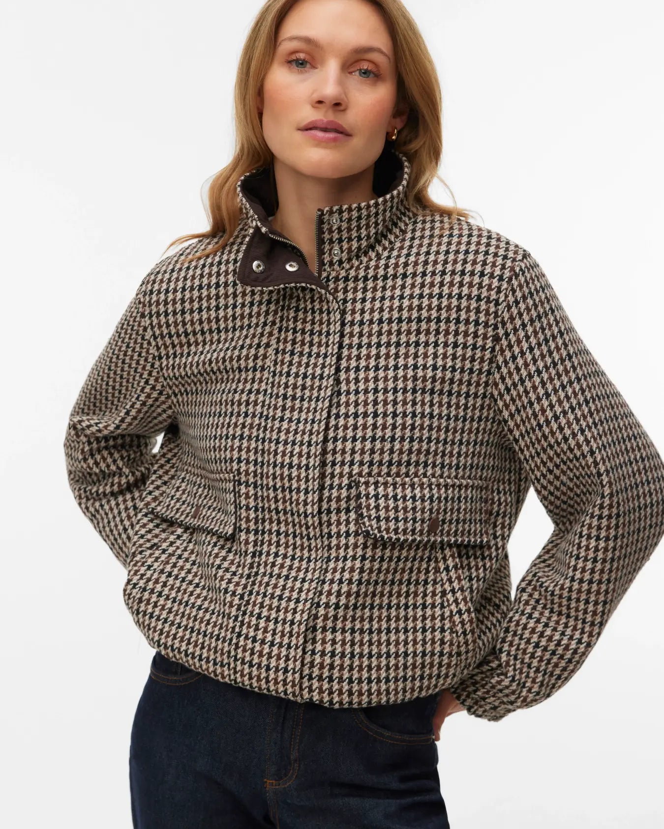 VM CHERYL SHORT CHECK JACKET - CHOCOLATE TORTE