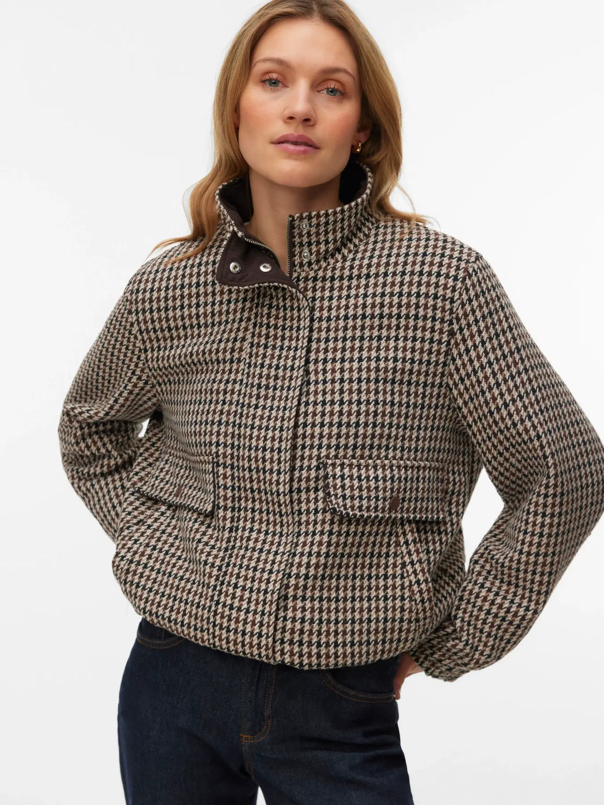 VM CHERYL SHORT CHECK JACKET - CHOCOLATE TORTE