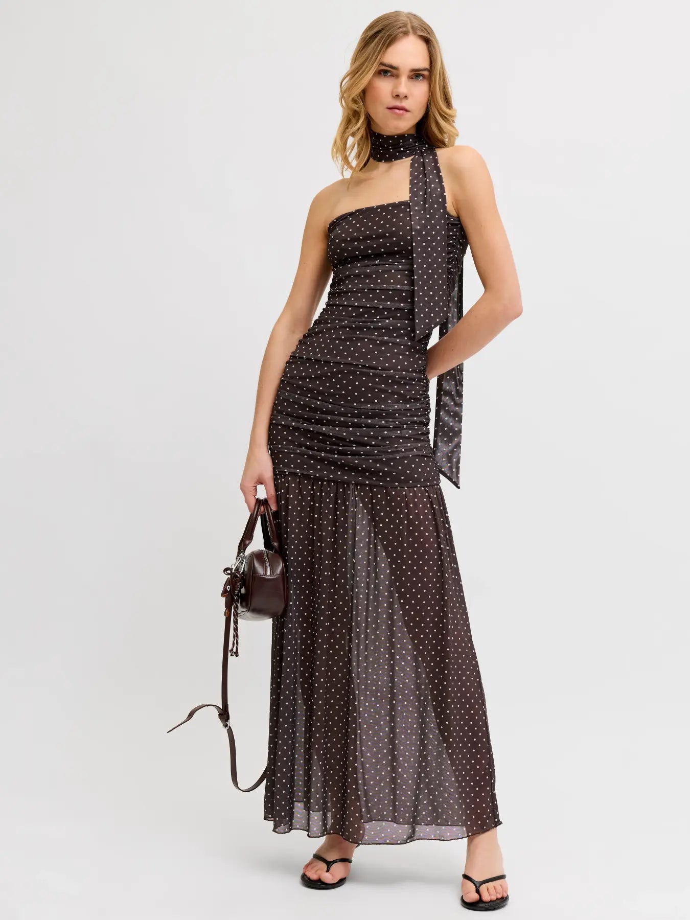 JJXX ELVIRA MESH SCARF DRESS - SEAL BROWN