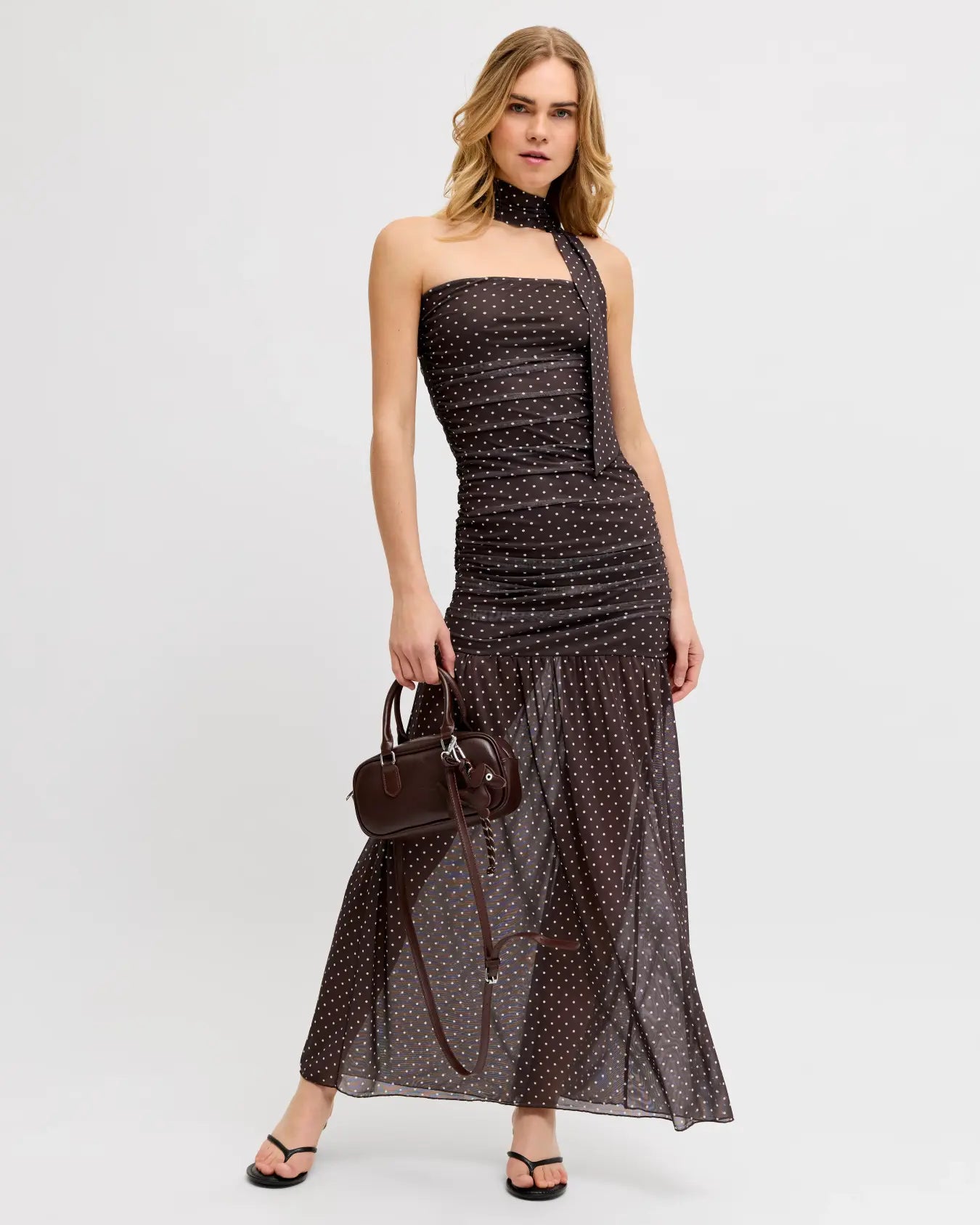 JJXX ELVIRA MESH SCARF DRESS - SEAL BROWN