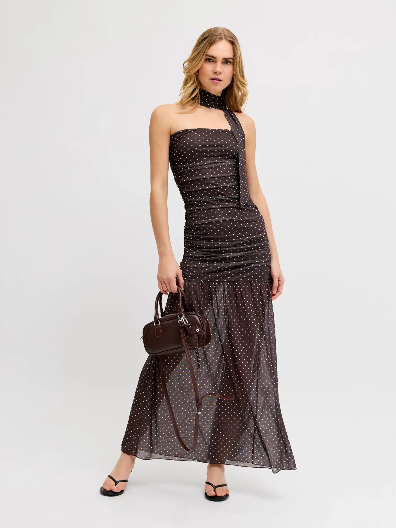 JJXX ELVIRA MESH SCARF DRESS - SEAL BROWN