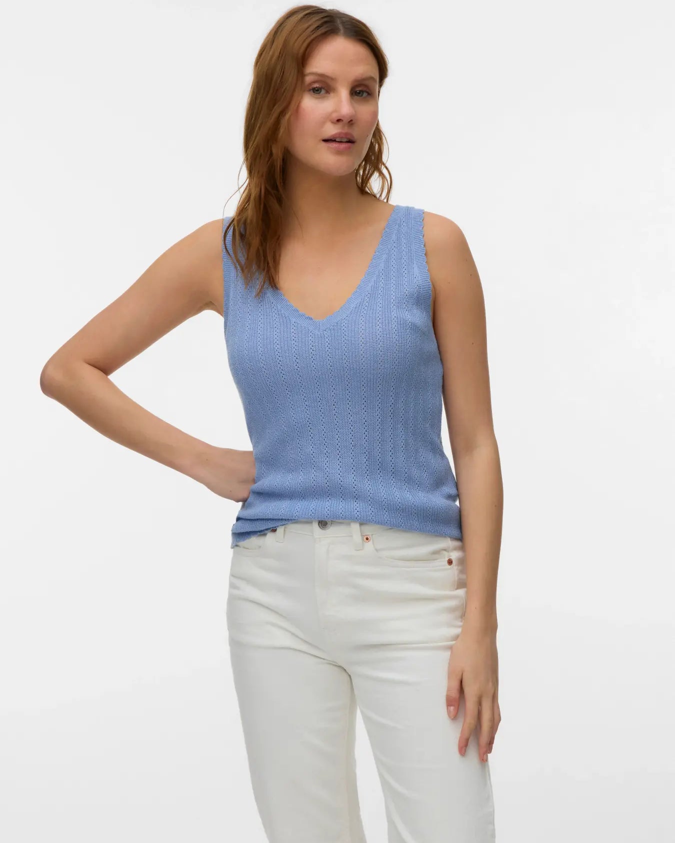 VM LEX V NECK KNIT TANK - BLUE
