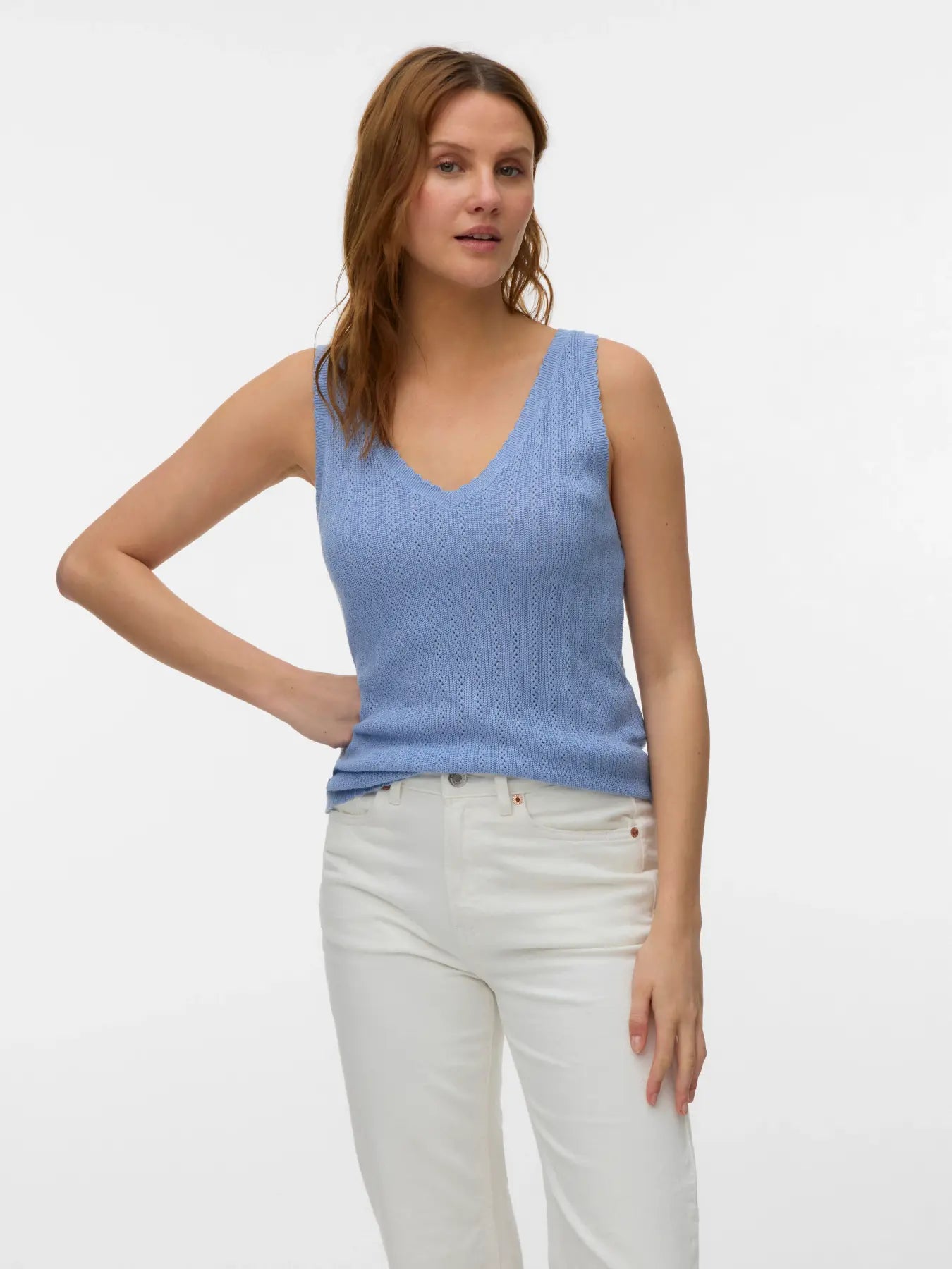 VM LEX V NECK KNIT TANK - BLUE