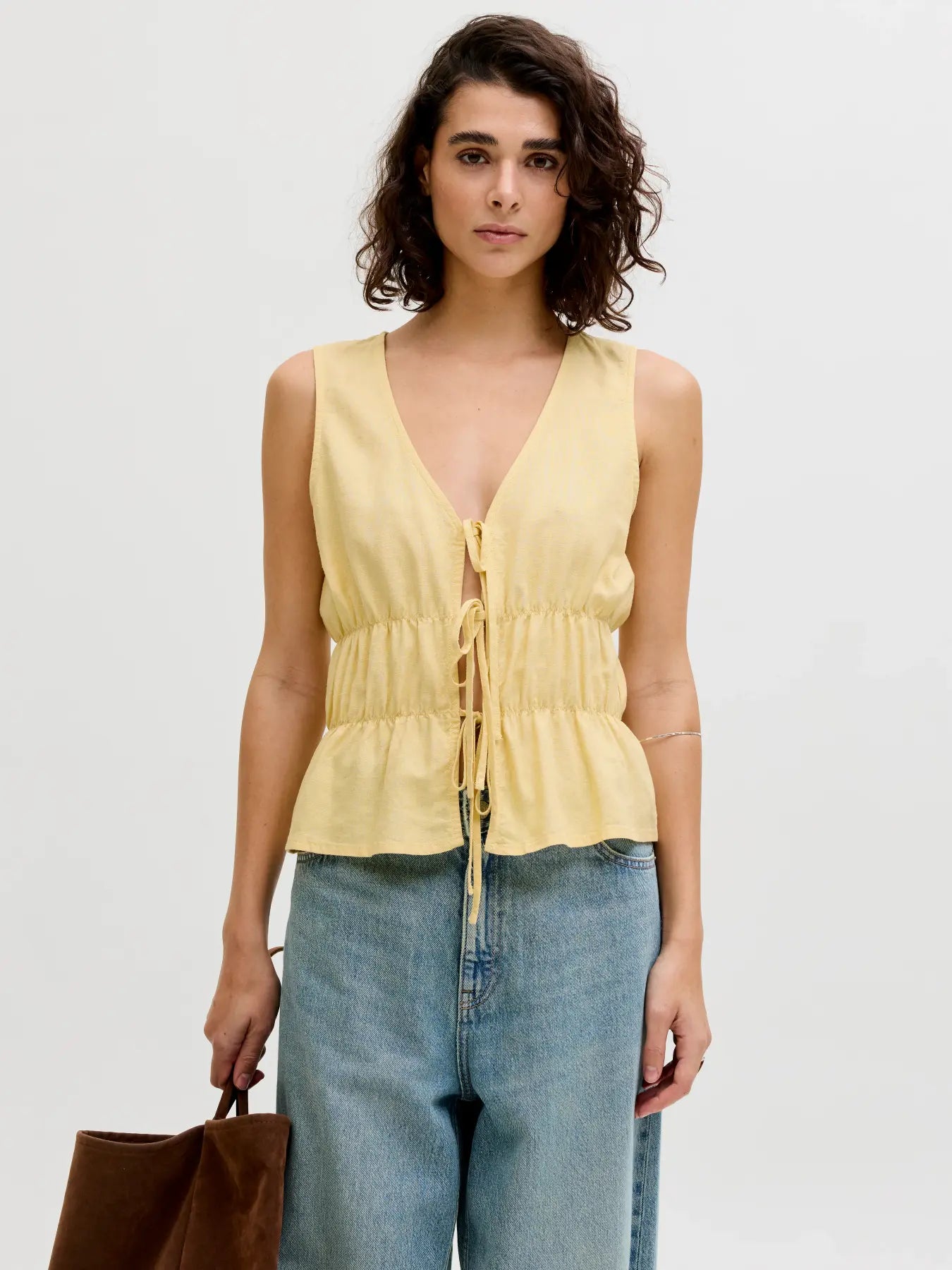 JJXX ALMIRA LINEN TIE TOP - SUNLIGHT