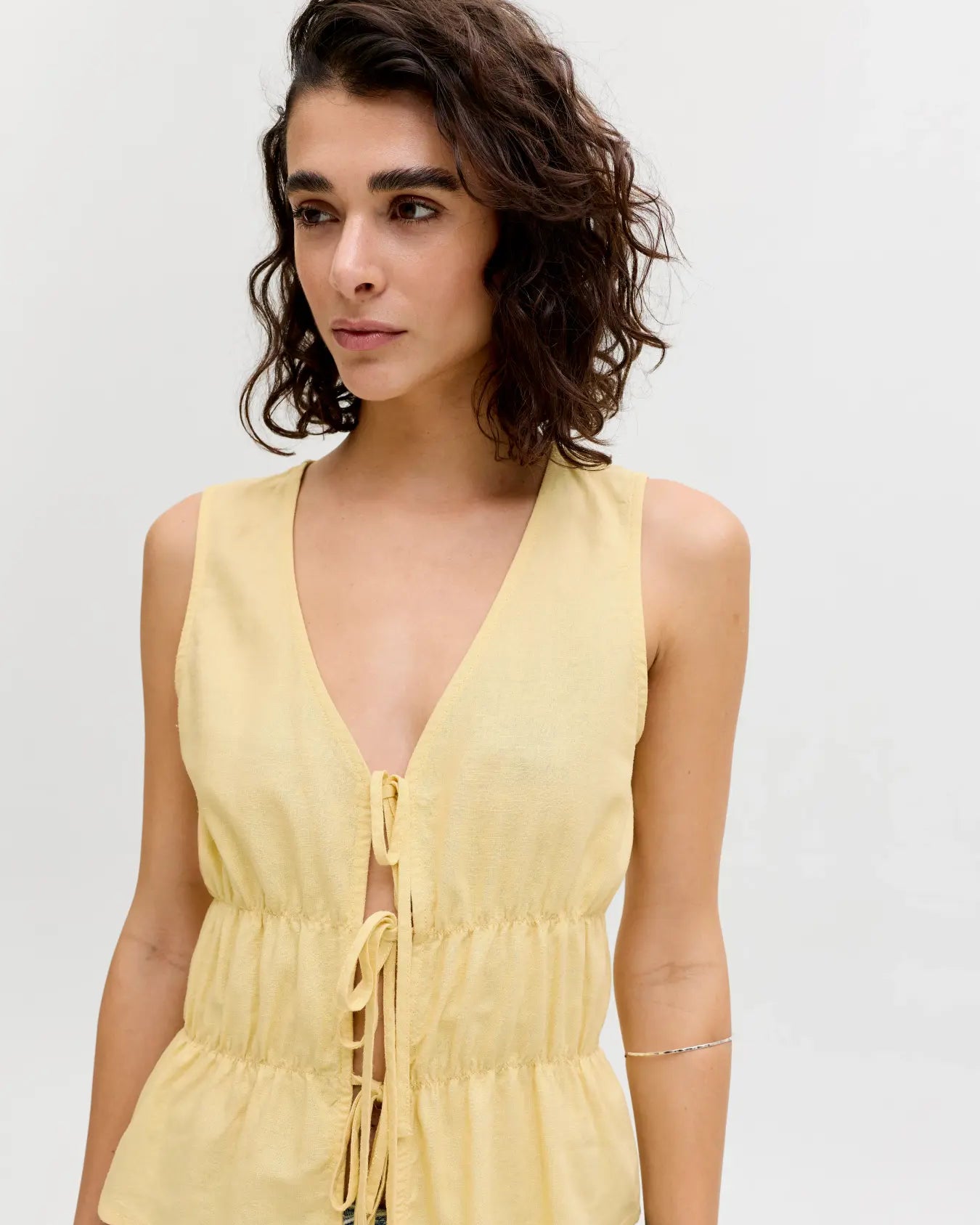 JJXX ALMIRA LINEN TIE TOP - SUNLIGHT