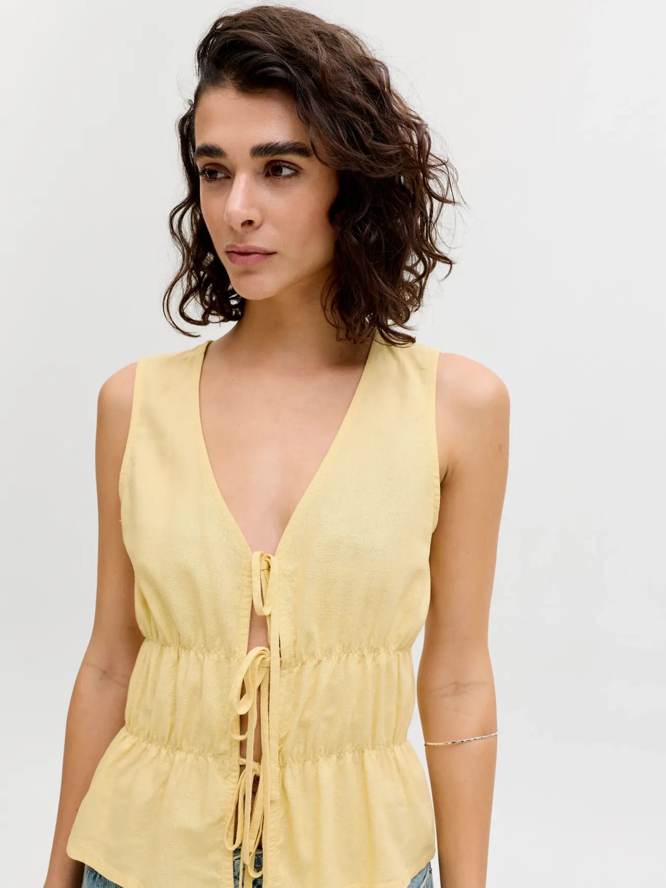 JJXX ALMIRA LINEN TIE TOP - SUNLIGHT