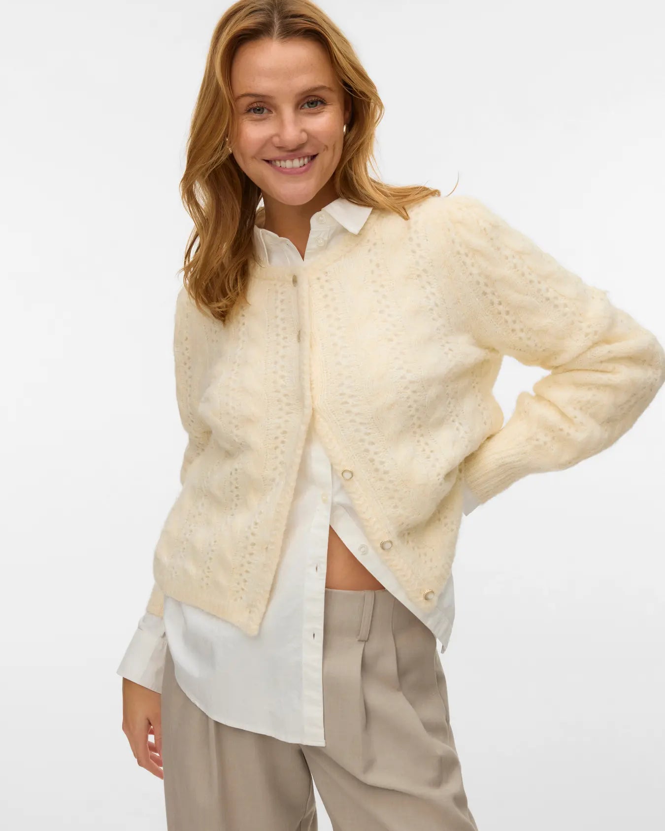 VM GABRIELLE O NECK CARDIGAN - BIRCH