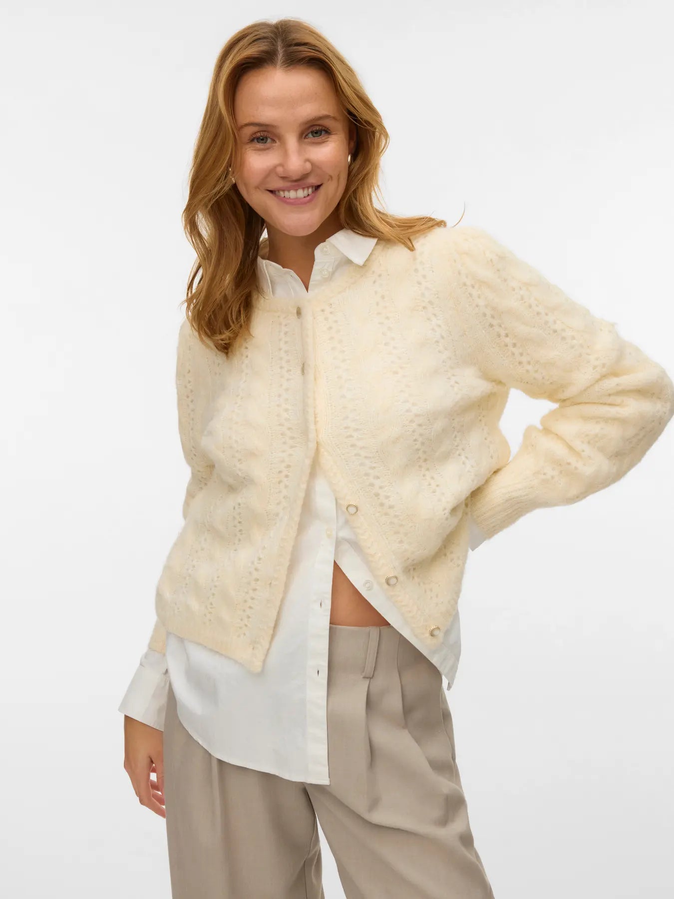 VM GABRIELLE O NECK CARDIGAN - BIRCH