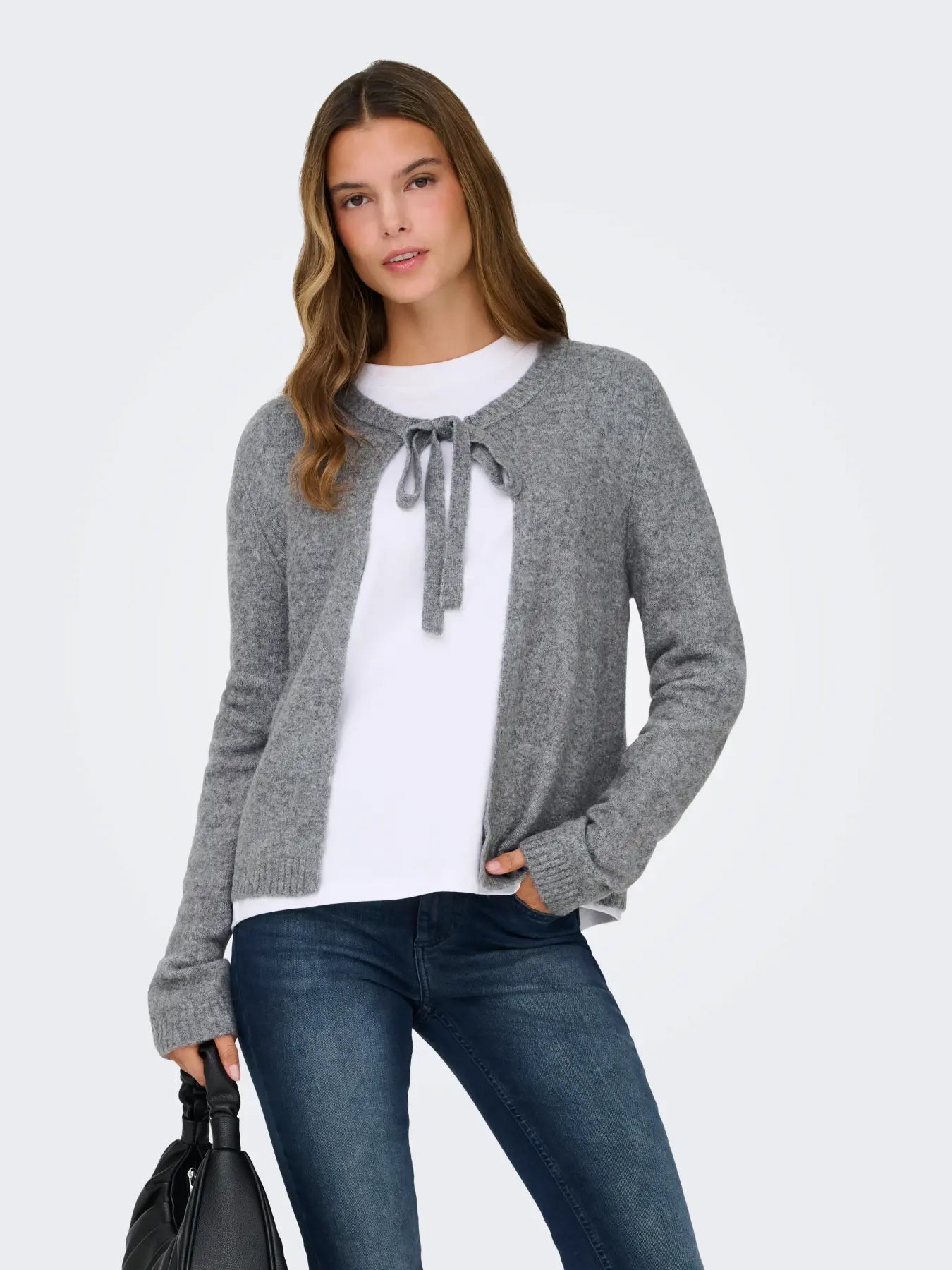ONLY JESSIE LS ONE STRING CARDIGAN - MEDIUM GREY MELANGE