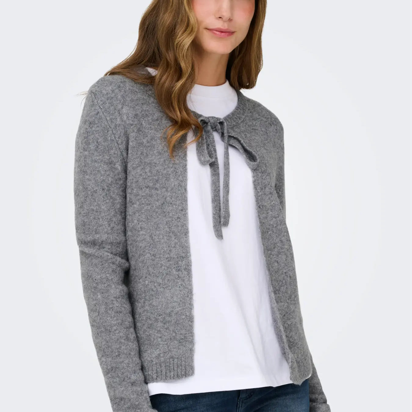 ONLY JESSIE LS ONE STRING CARDIGAN - MEDIUM GREY MELANGE