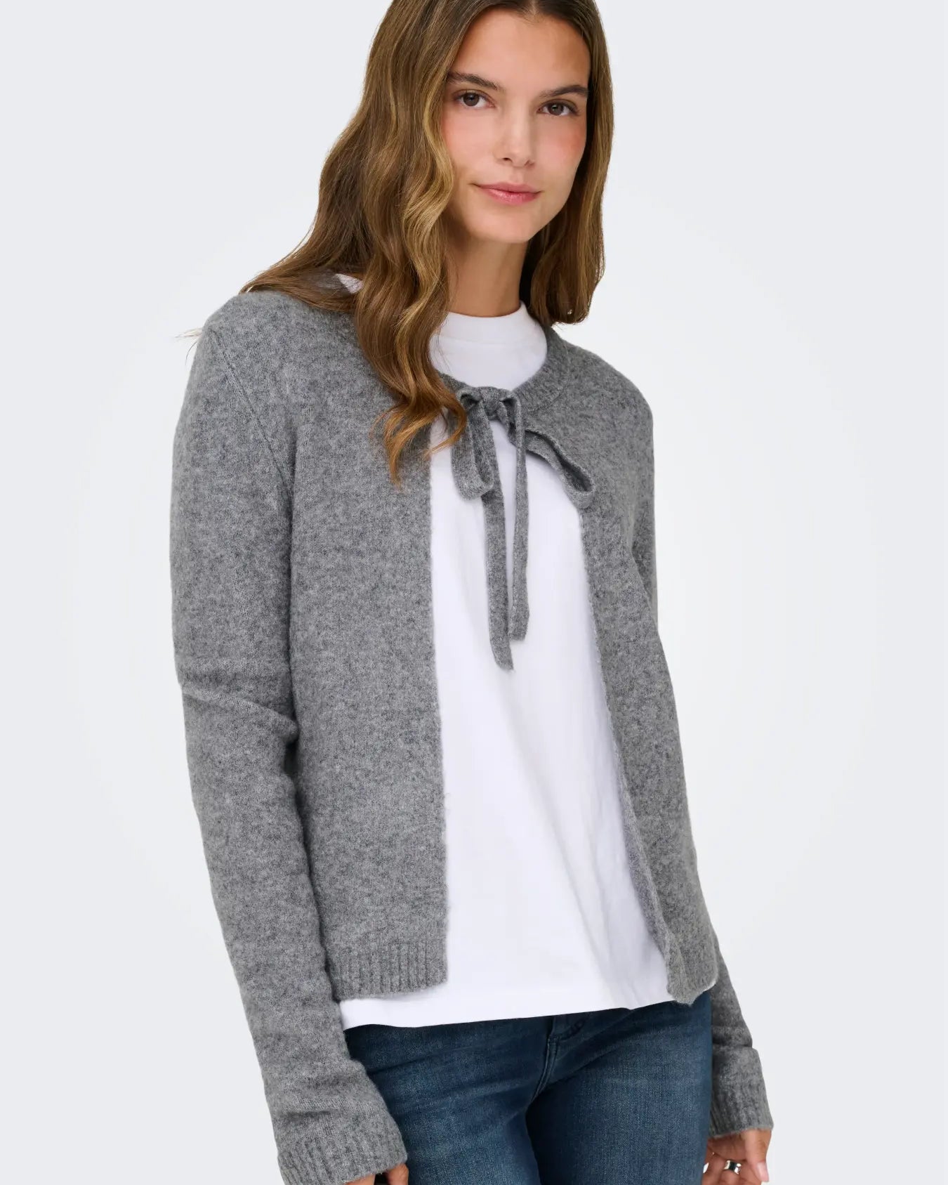 ONLY JESSIE LS ONE STRING CARDIGAN - MEDIUM GREY MELANGE