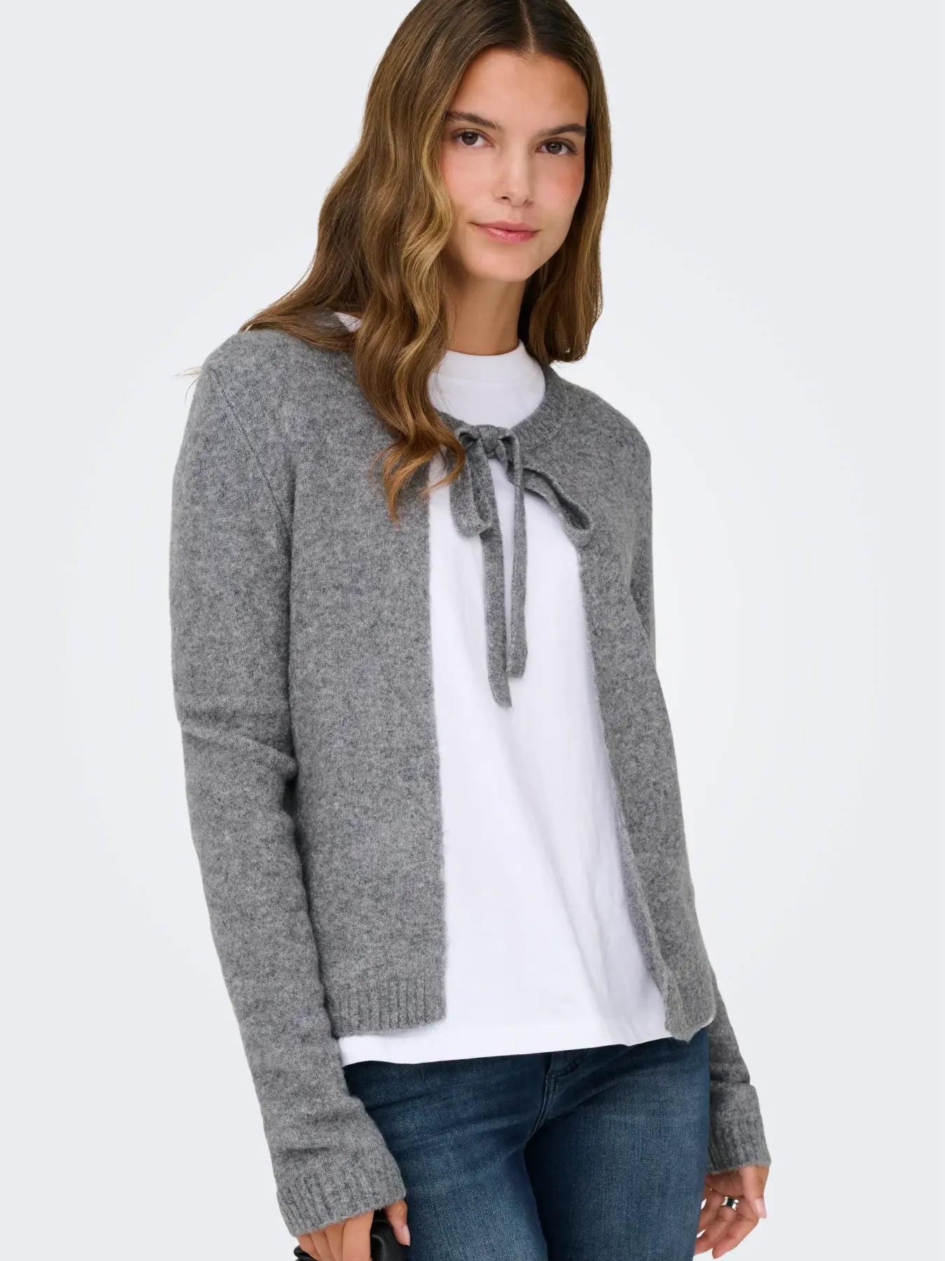 ONLY JESSIE LS ONE STRING CARDIGAN - MEDIUM GREY MELANGE