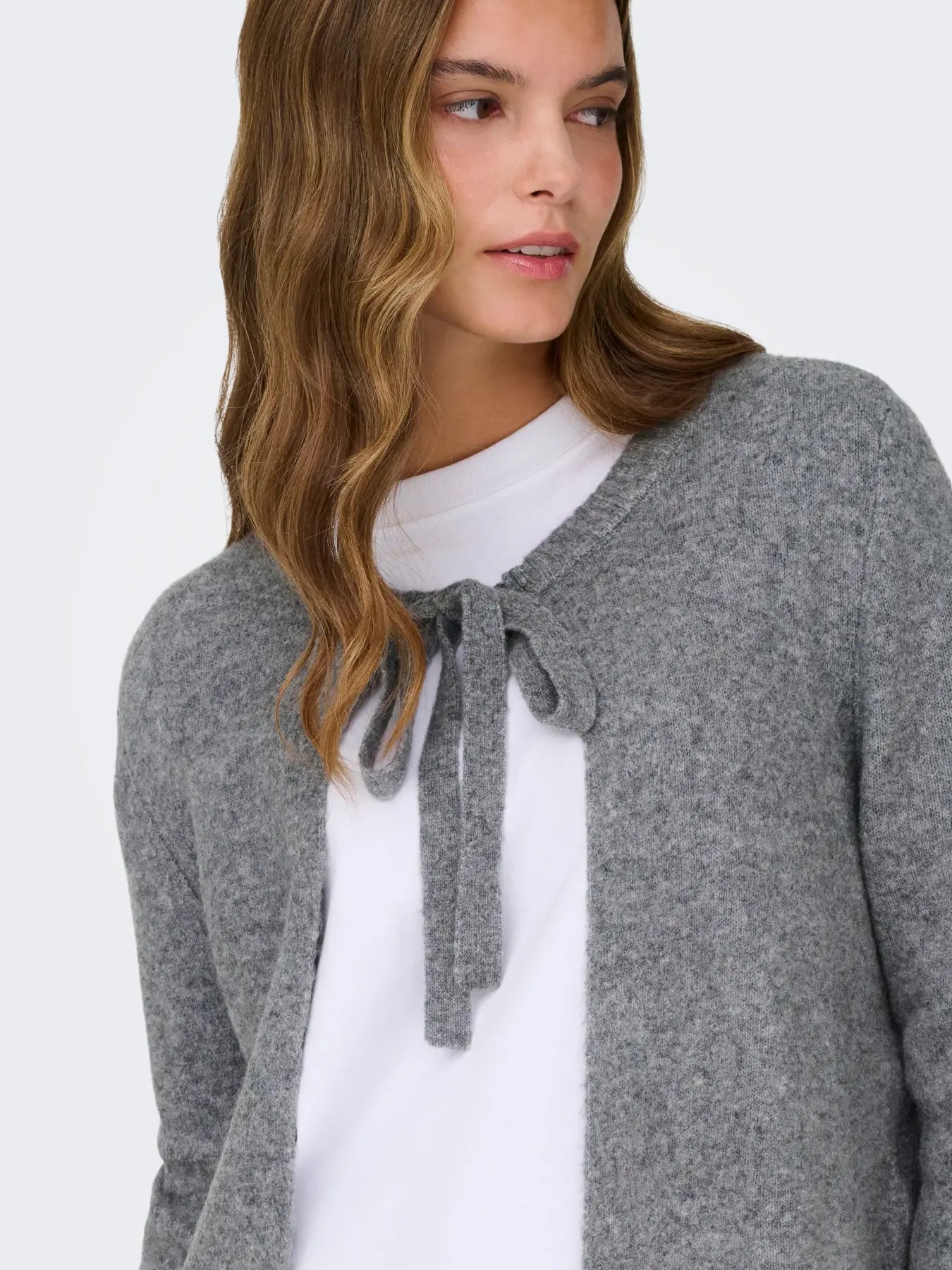 ONLY JESSIE LS ONE STRING CARDIGAN - MEDIUM GREY MELANGE