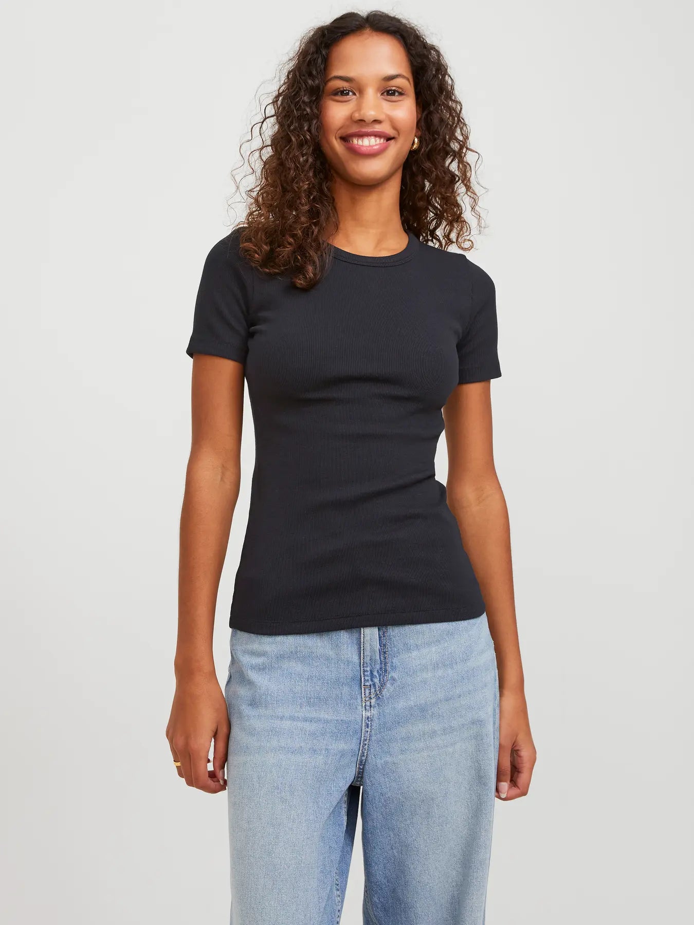 JJXX FRANKIE RIBBED TEE - BLACK