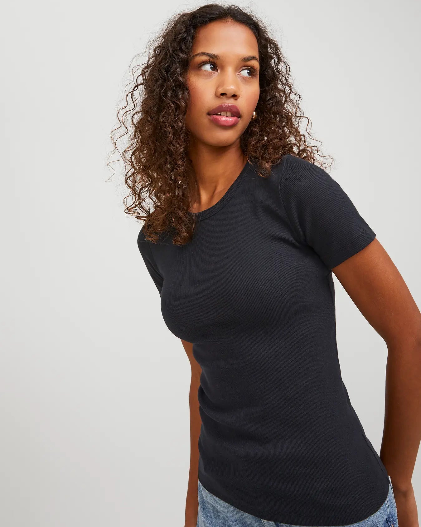 JJXX FRANKIE RIBBED TEE - BLACK