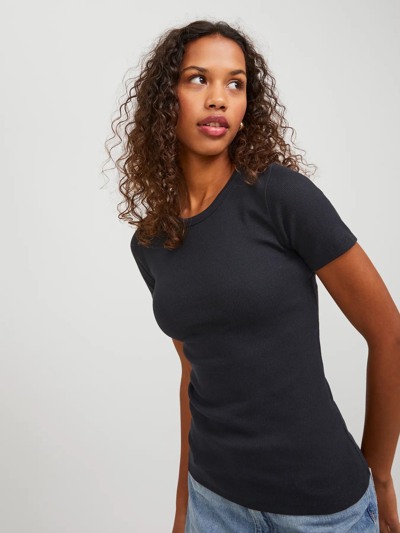 JJXX FRANKIE RIBBED TEE - BLACK