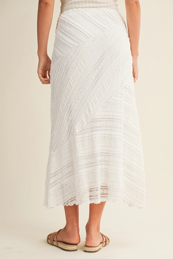 AMALFI TEXTURED DIAGONAL LACE MIDI SKIRT - OFF WHITE