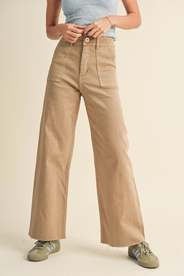 BRYNN STRETCH WIDE LEG PANTS - ARTICHOKE