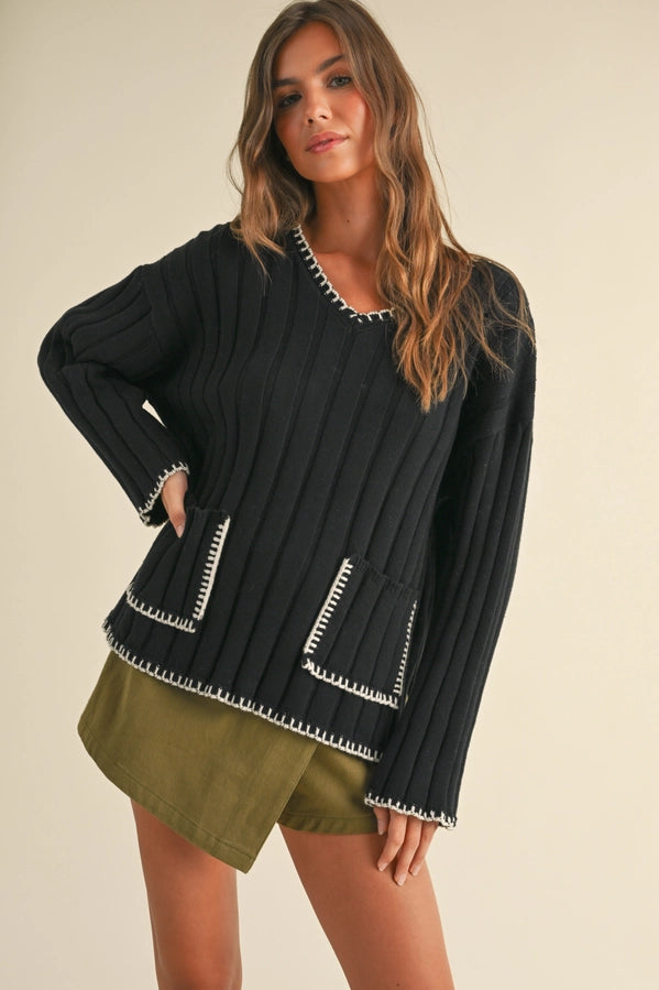 HANNAH RIB SWEATER - BLACK