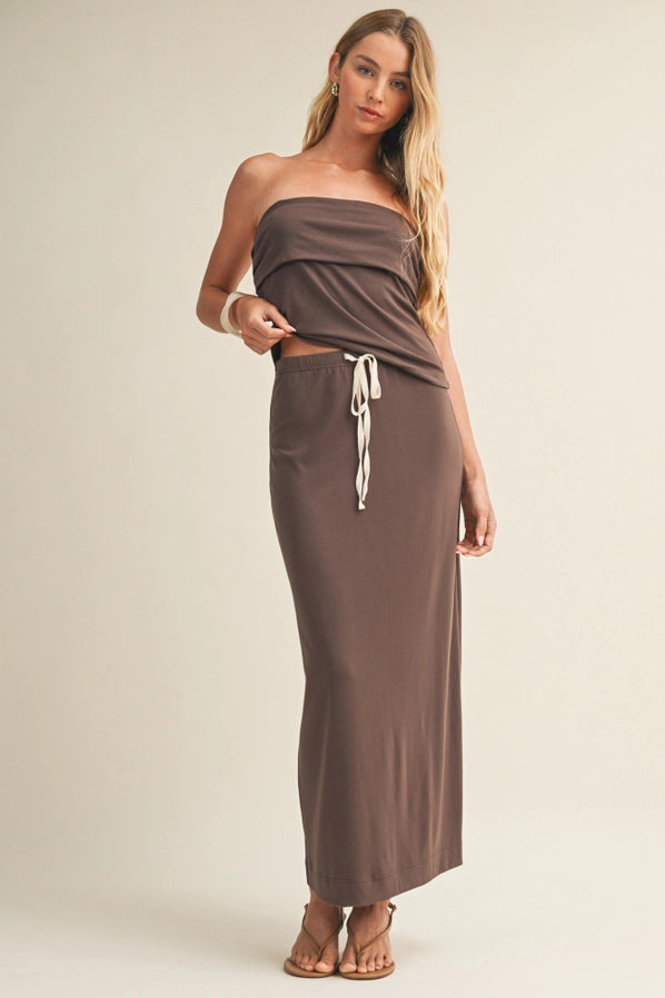 ATRANI 2PC KNIT JERSEY SET - ICED COFFEE