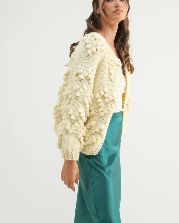 HAND CROCHET BUBBLE CARDIGAN - CREAM