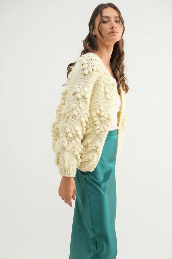 HAND CROCHET BUBBLE CARDIGAN - CREAM