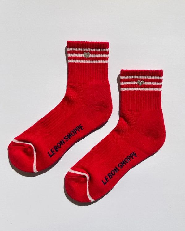 LE BON SHOPPE EMBROIDERED GIRLFRIEND SOCKS - SCARLET