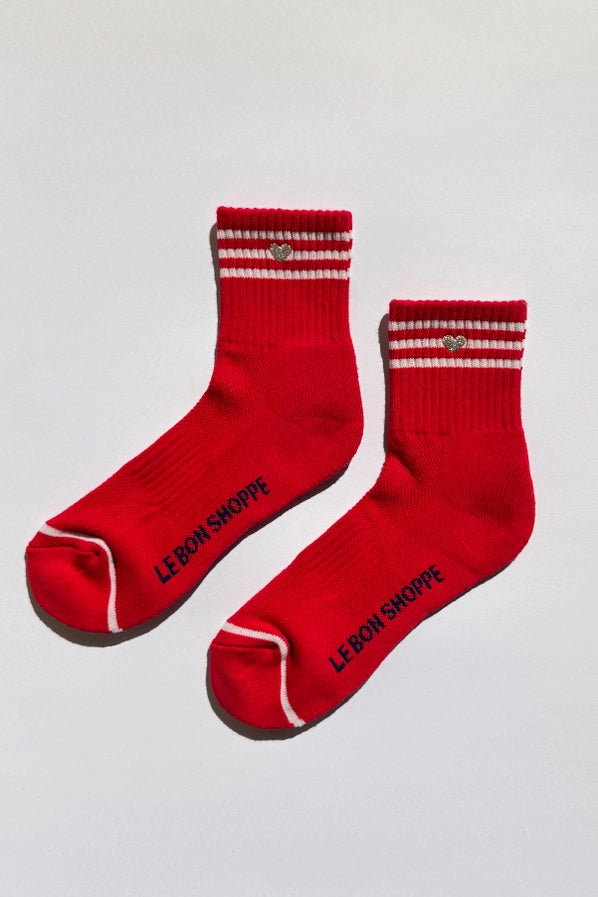 LE BON SHOPPE EMBROIDERED GIRLFRIEND SOCKS - SCARLET