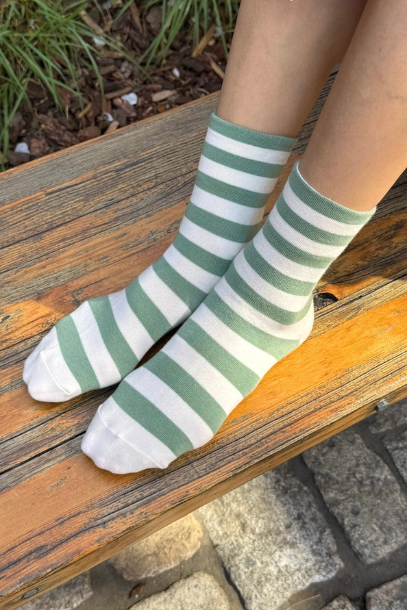 LE BON SHOPPE WALLY SOCKS - WIDE MATCHA STRIPE