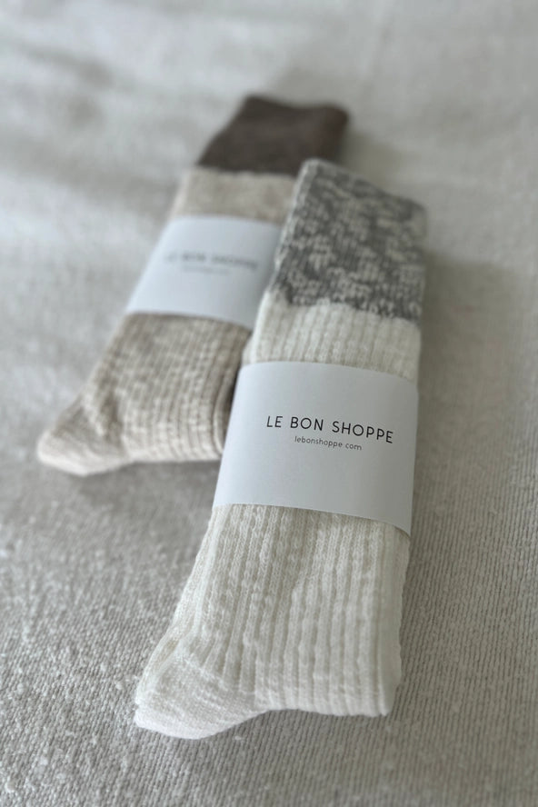 LE BON SHOPPE COLOUR BLOCK COTTAGE SOCKS - WHITE / HT GREY