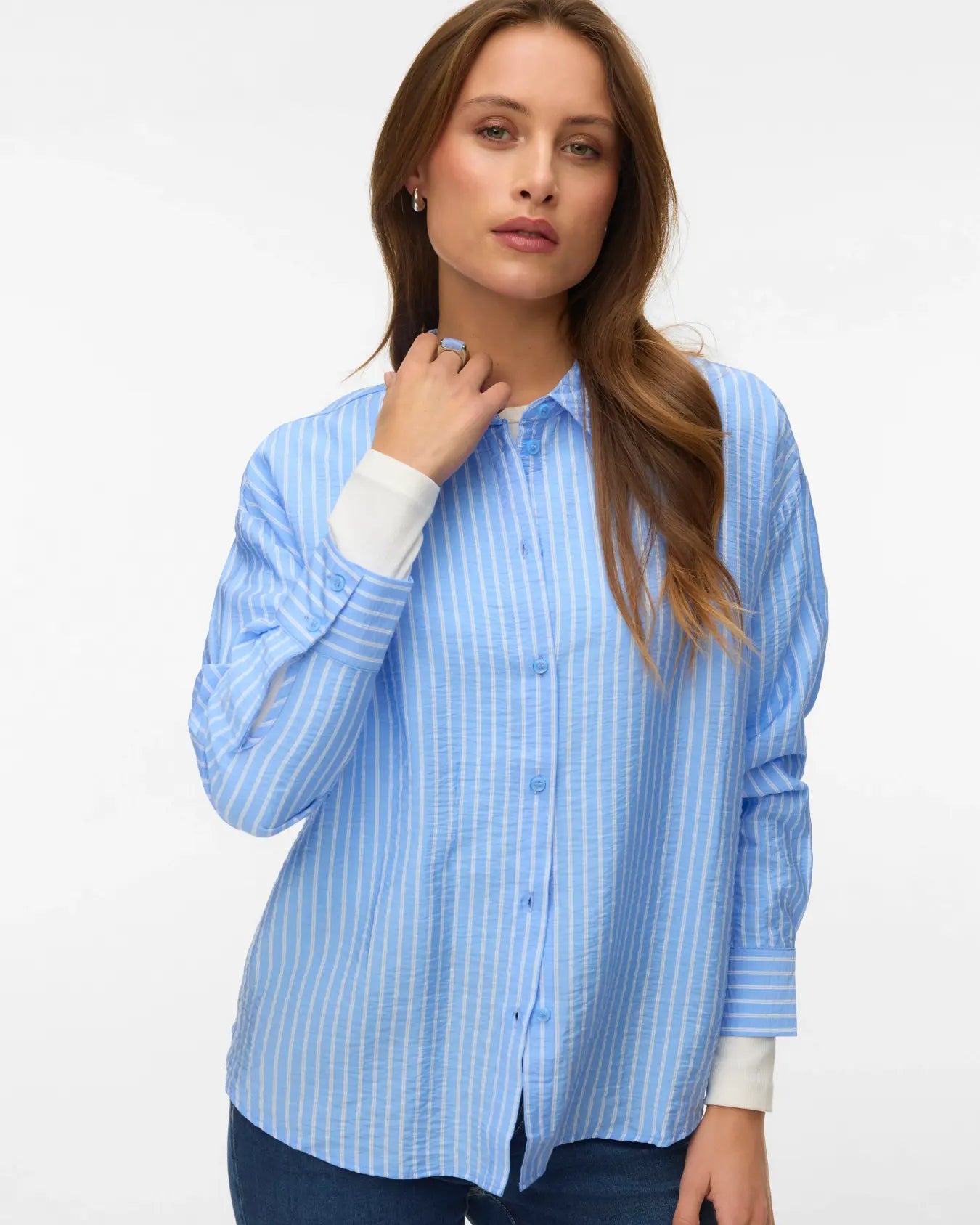 VM KAJA LS BUTTON DOWN SHIRT - VISTA BLUE
